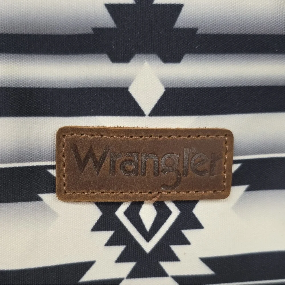 Wrangler Black & White Geometric Backpack Diaper Bag, Adjustable Strap, Pockets